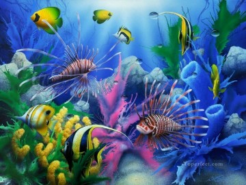 Animal Painting - Leones del mar bajo el mar